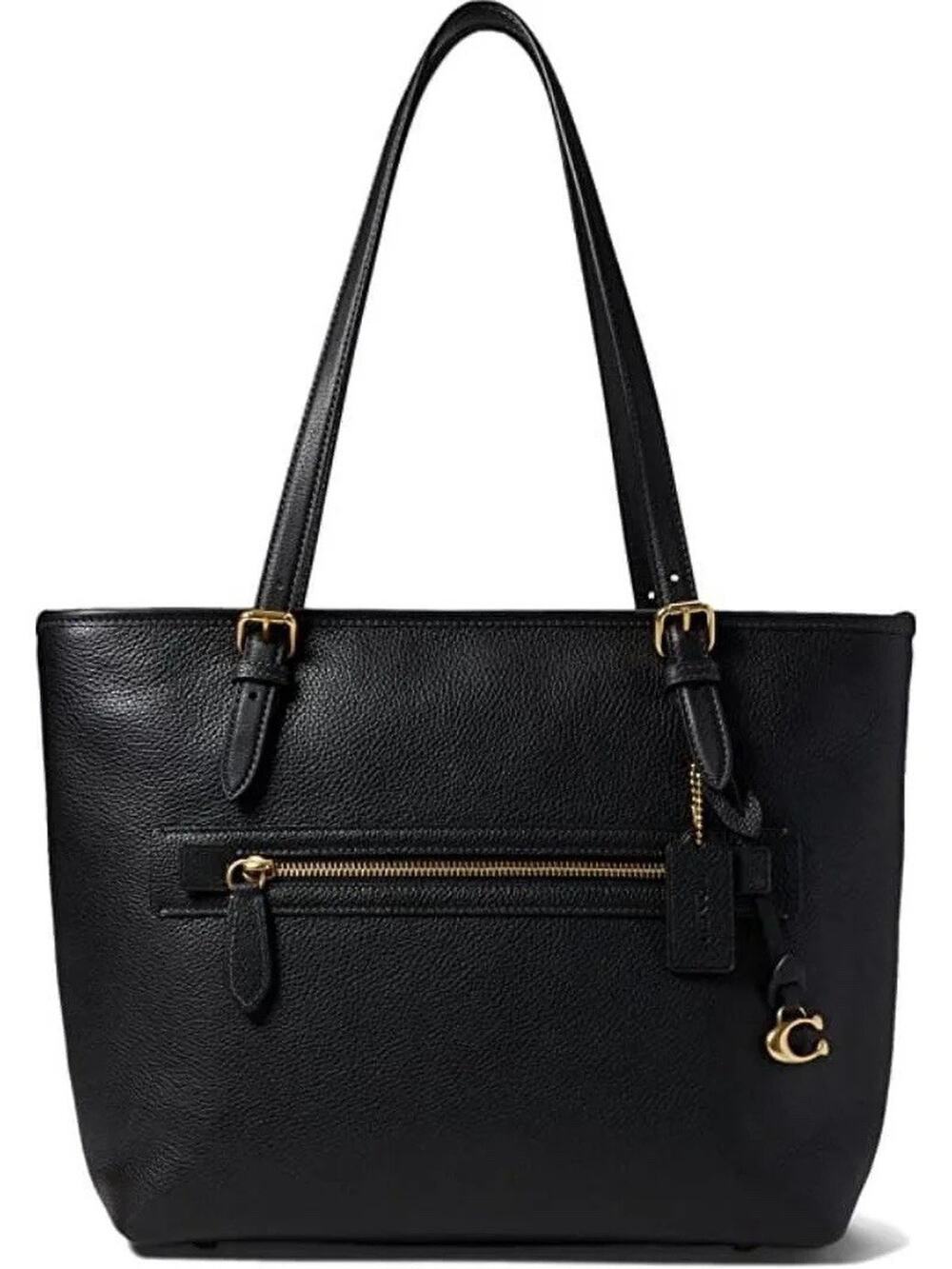 Coach Taylor Tote Black Polished Pebble Leather Zip Top Shoulder Bag & Dust Bag